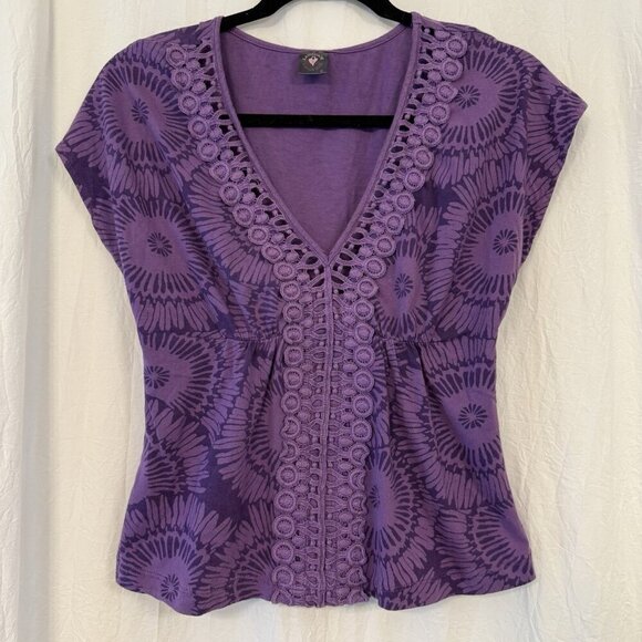 Anthropologie Language Top SM Boho Embroidered Purple Artsy Cute LSU Gameday - Picture 1 of 10